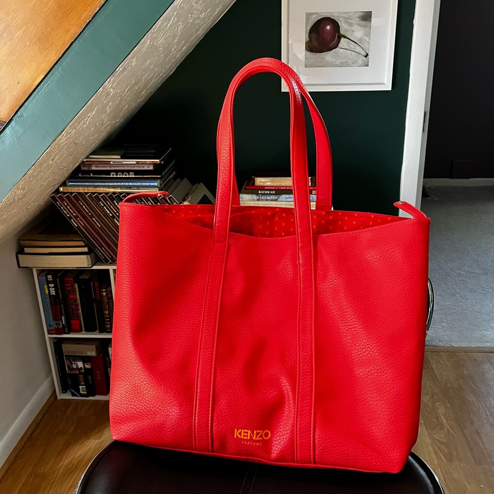 Kenzo Parfums Vegan Leather Tote Red Orange
